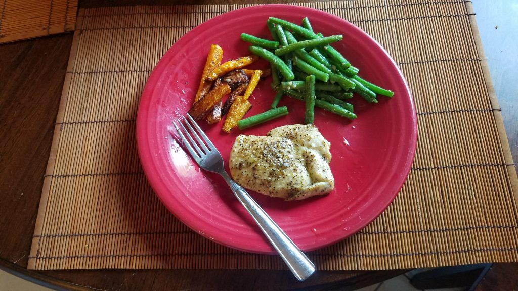 green beans, carrots, and chicken