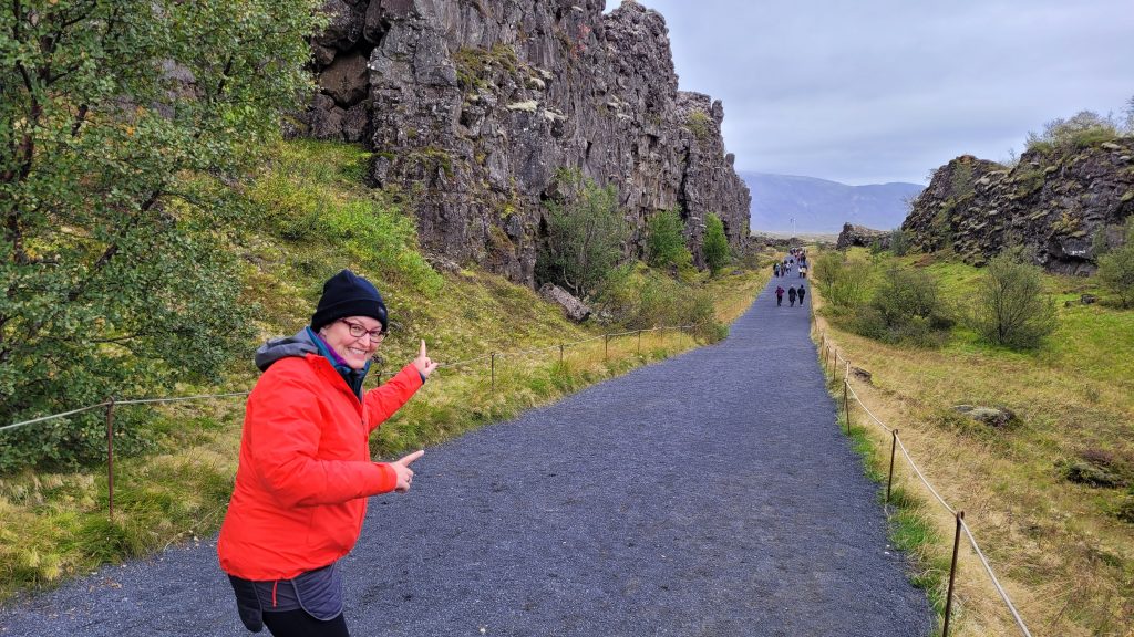 lava rock path with a person on it.