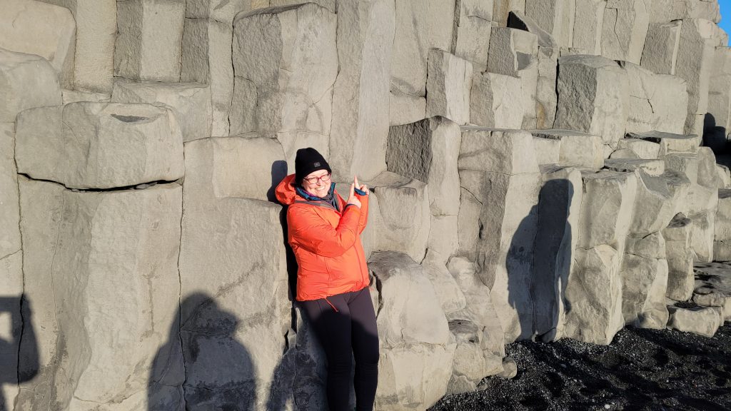 Susan with basalt rock