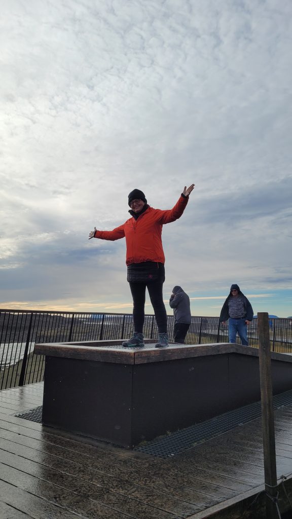 Person on top of an elevated viewing platform