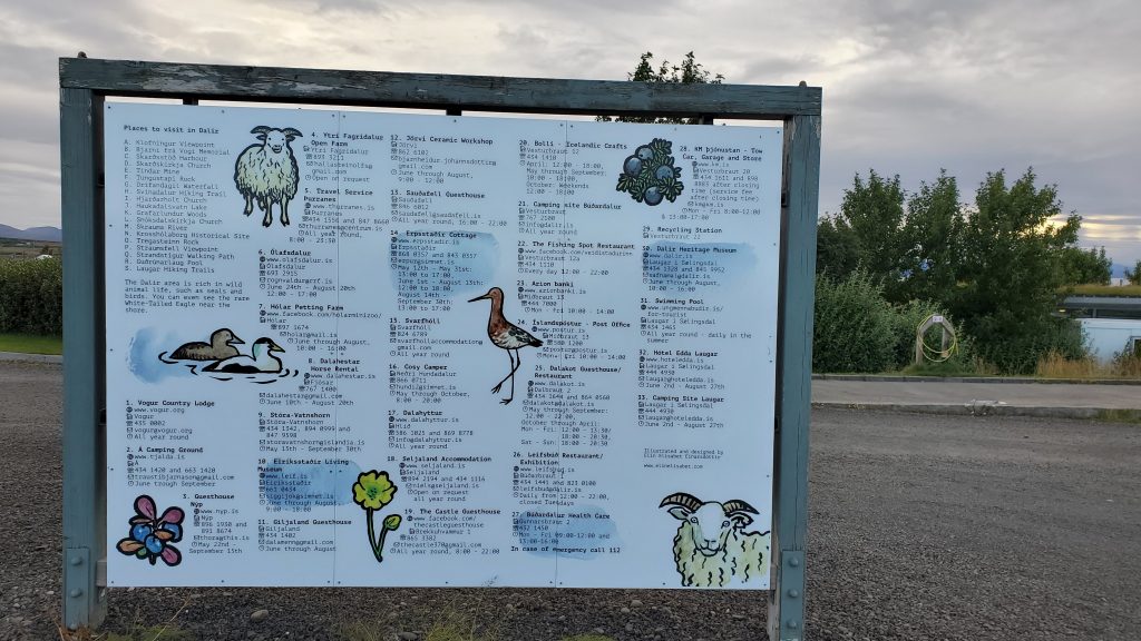 A sign listing things to do in Dalir