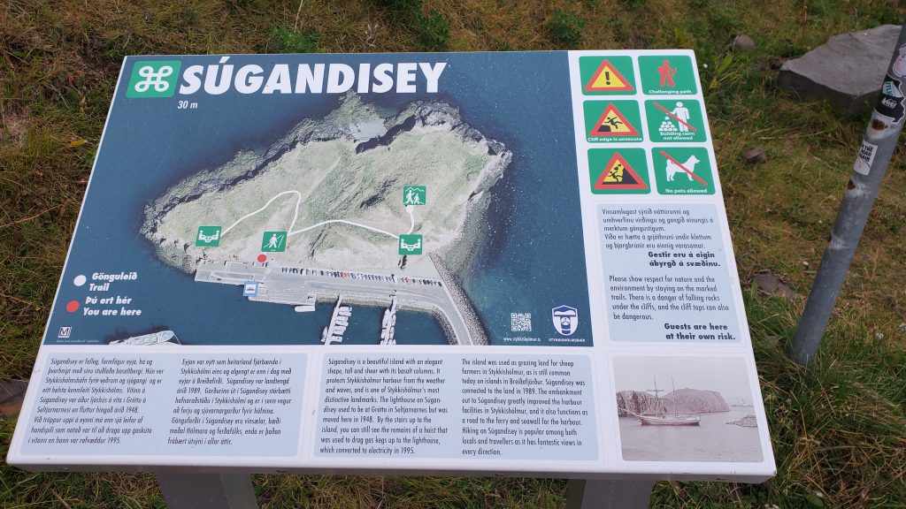 Súgandisey Island information board