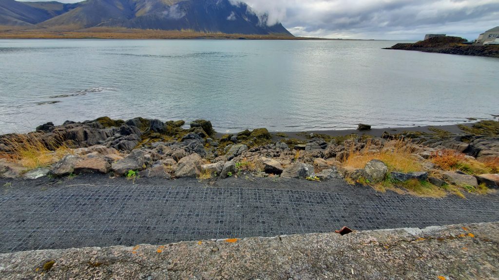 water between the mainland and an island