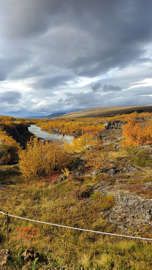 waterfalls among fall foilage